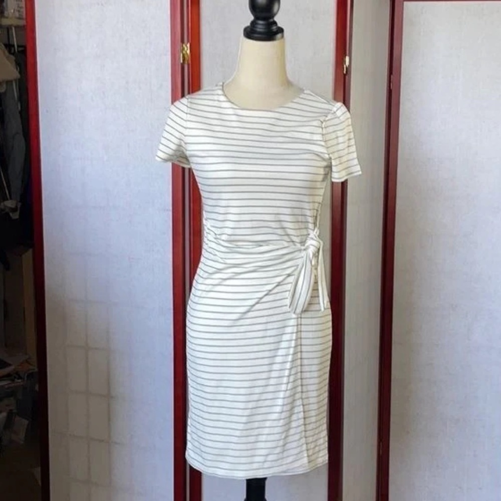New NWT Ann Taylor Off White and Navy Blue Striped Dress